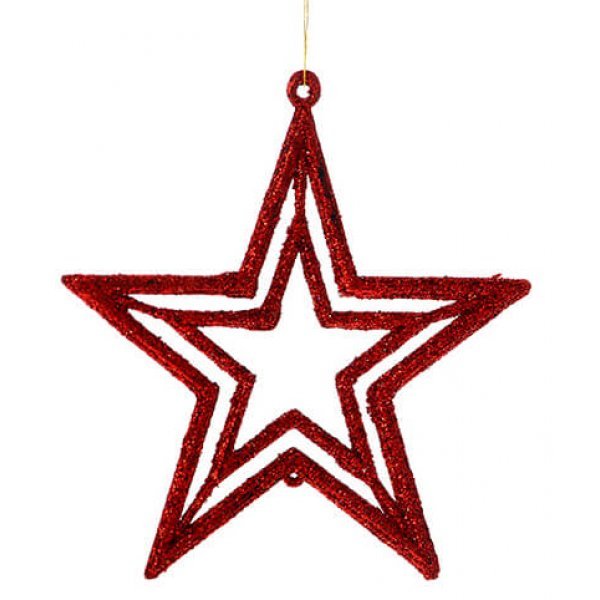 Χριστουγεννιάτικο Κρεμαστό Κόκκινο Αστέρι, Διπλό με Στρας (11cm)